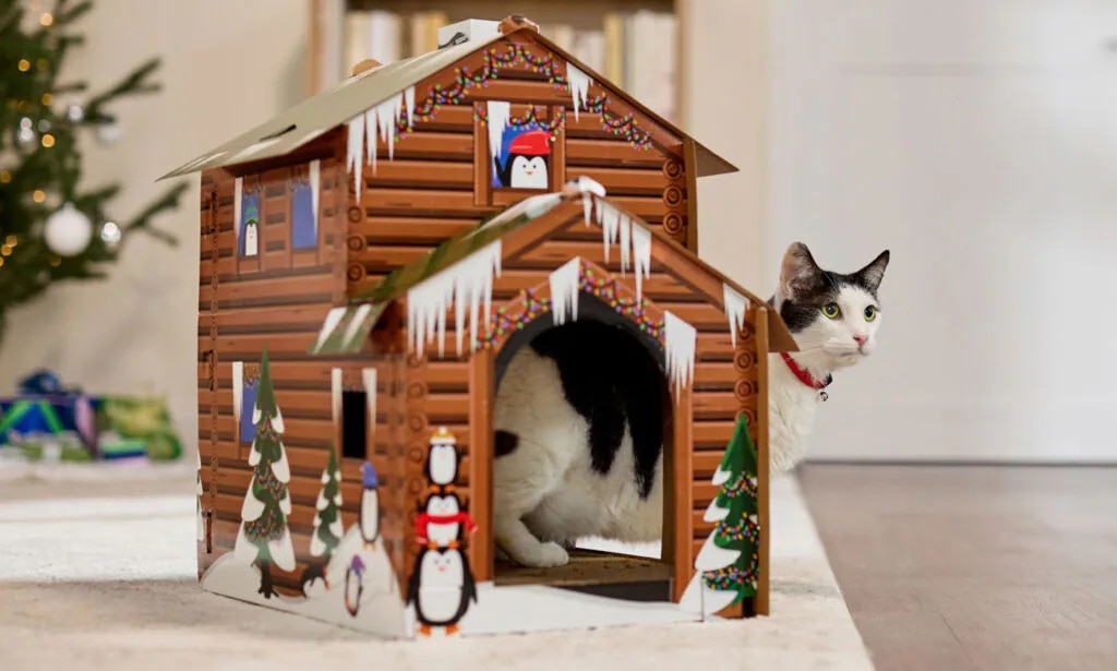 Christmas gifts for cats and cat lovers - log cabin cat house