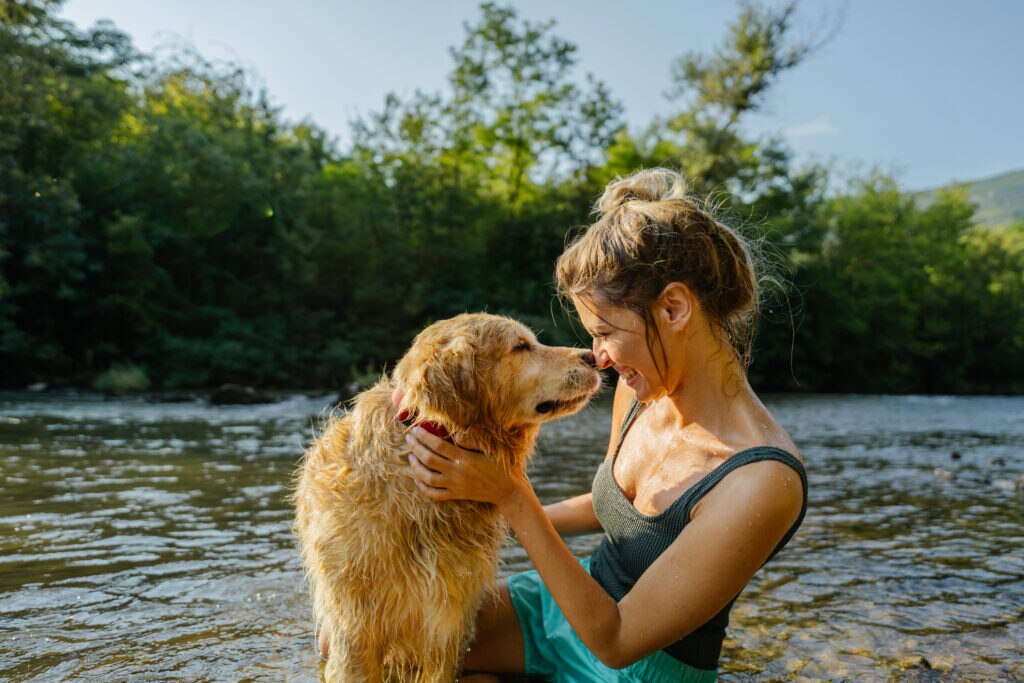 A dog and his pet parent.
