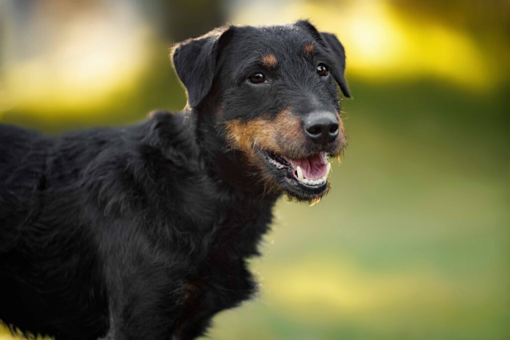 close-up portrait of a jagdterrier in shallow focus