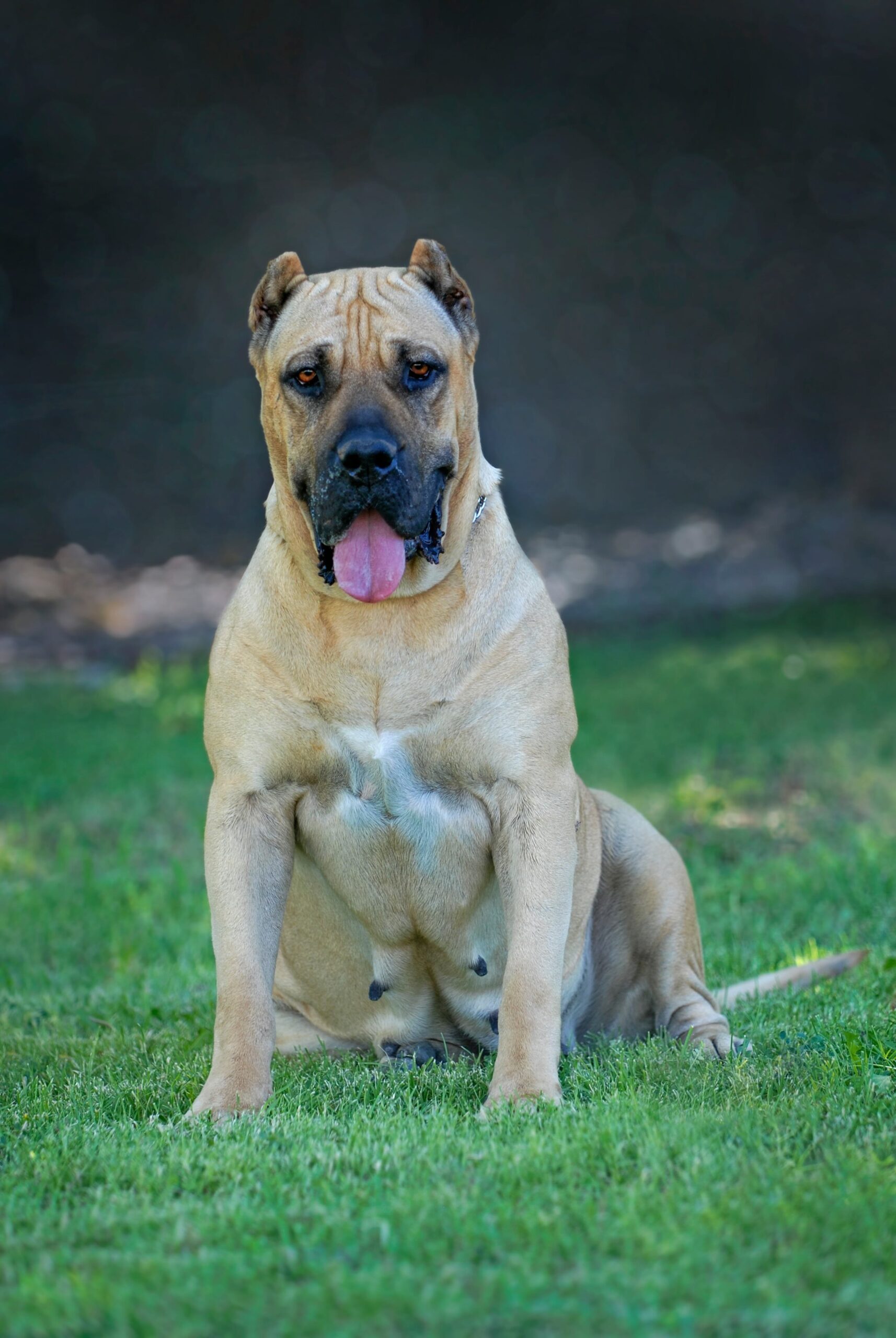 tan female presa canario sitting