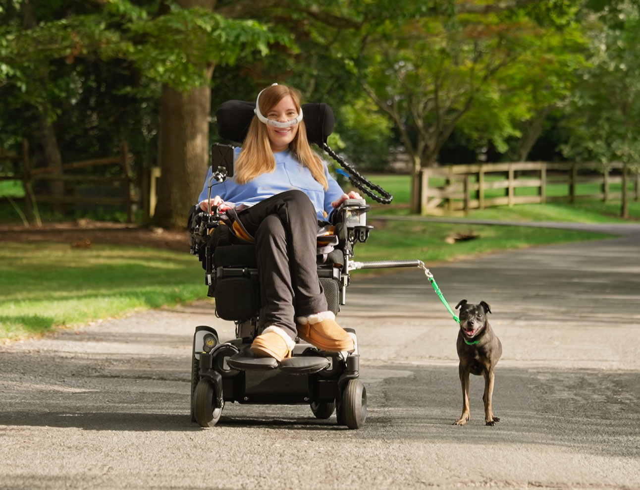 Brooke and Dray using their new adaptive leash for the first time