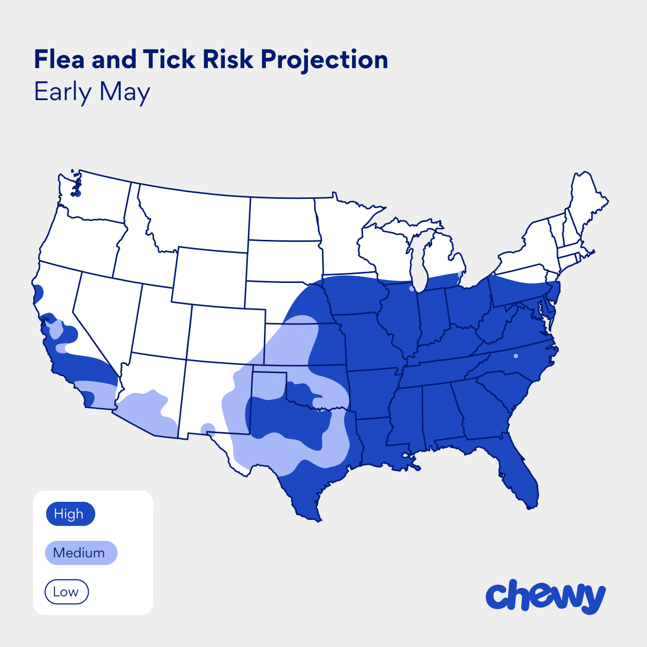 Animated gif map showing risks of flea and ticks in the U.S.