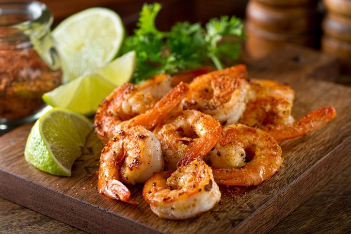 close-up of cooked and seasoned shrimp