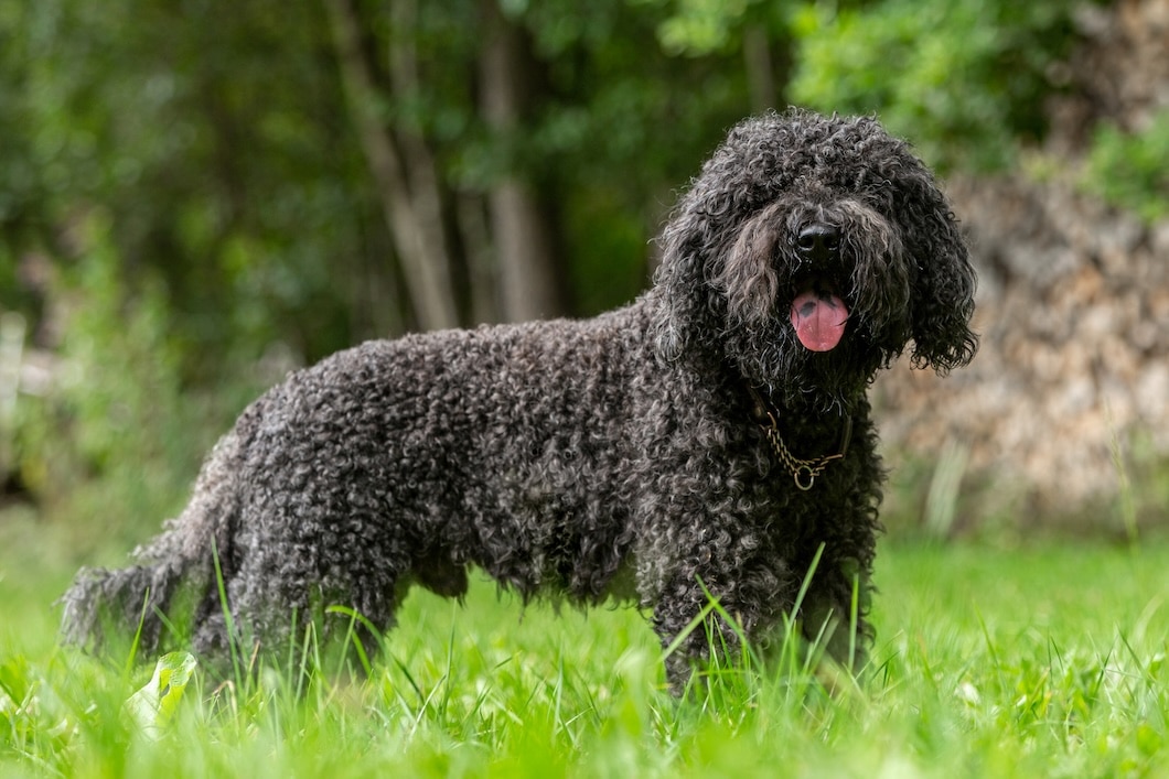 Barbet water dog outdoors in late summer
