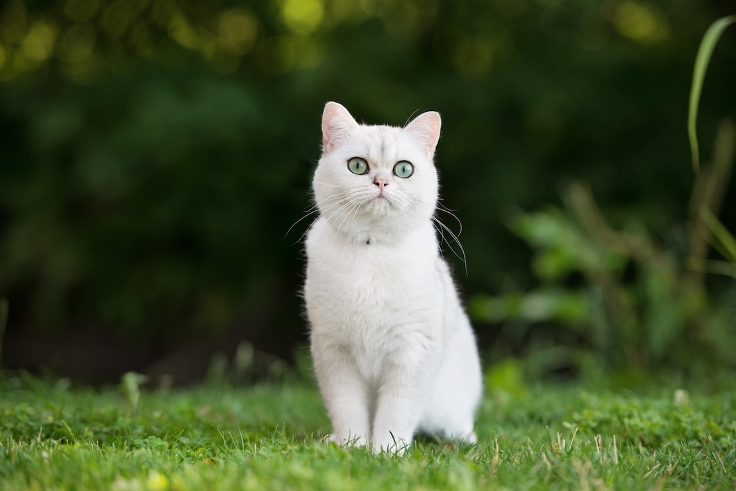 Grey British Shorthair Cat outdoors