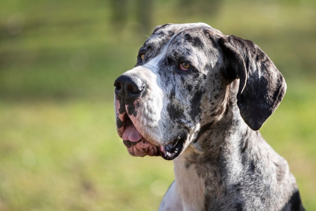 Great Dane standing outdoors on grass
